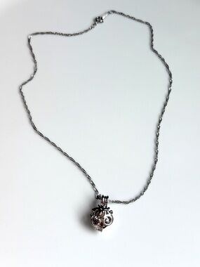 White Gold OM pearl cage pendant necklace on chain
